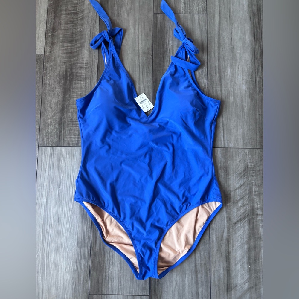J. Crew Tie Shoulder One Piece Swimsuit Brilliant Blue Size XXL BR591 - Picture 6 of 8
